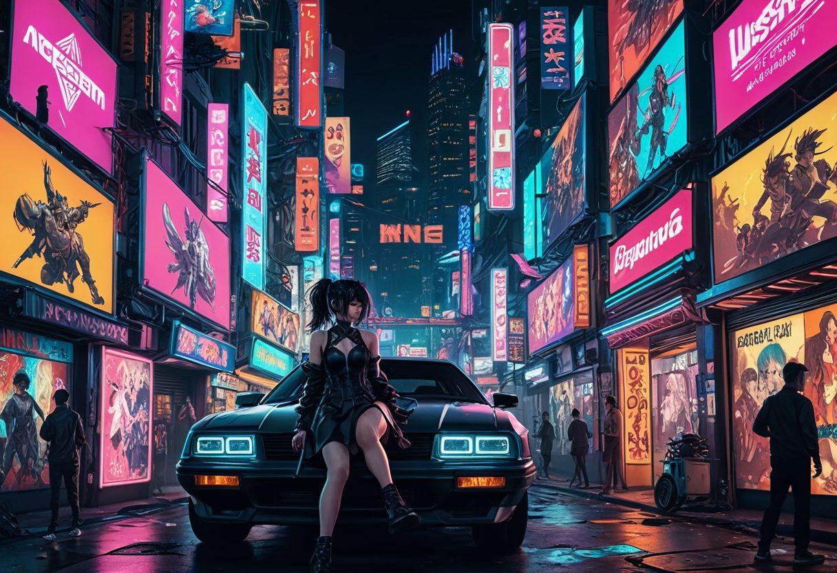 An intricate collage featuring iconic scenes from various NSFW anime, creatively blending characters in dynamic poses that display both action and intimacy. Incorporate elements representing adult entertainment, such as film reels and neon signs, set against a mysterious, artistic background showcasing moody lighting. Utilize bold colors to highlight the characters and their emotions. anime-inspired, vibrant colors, cyberpunk aesthetic.